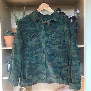 Topshop Distressed Camo Bomber Jacket